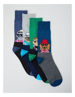 4 Pack Summer Vibe Animal Crew Socks