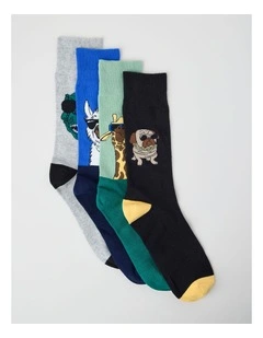 4 Pack Animal Crew Socks
