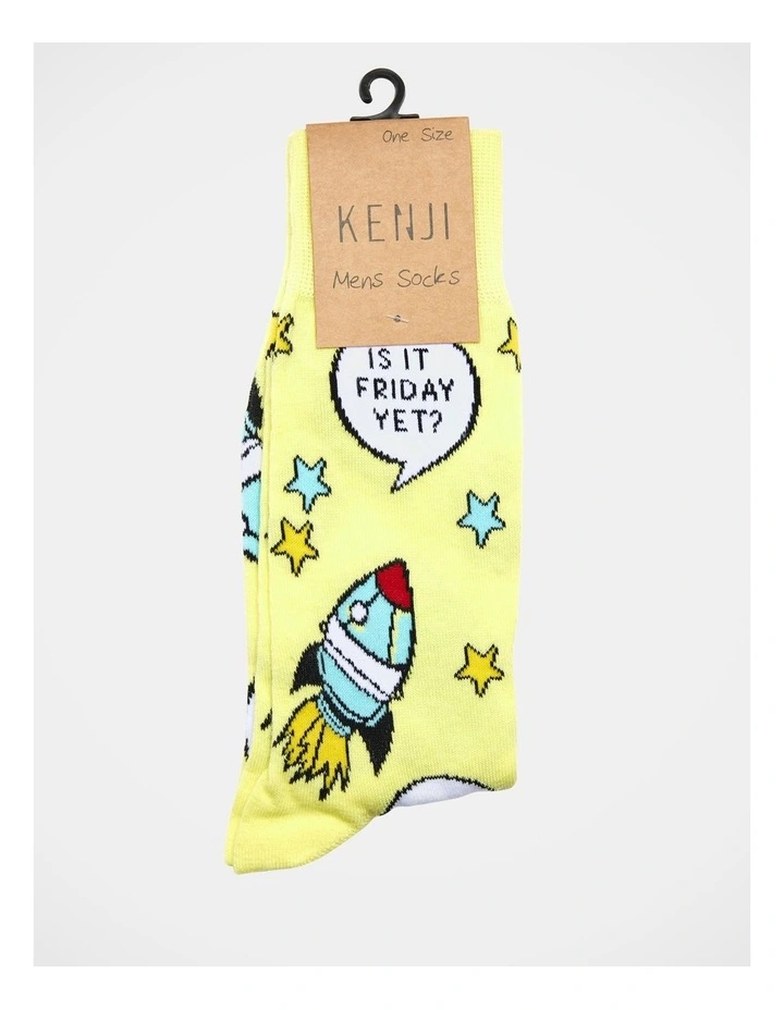 1 Pair Is It Friday Crew Length Socks in Yellow image 2
