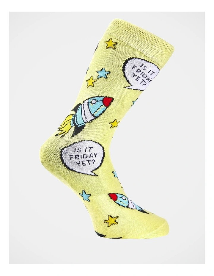 1 Pair Is It Friday Crew Length Socks in Yellow image 3