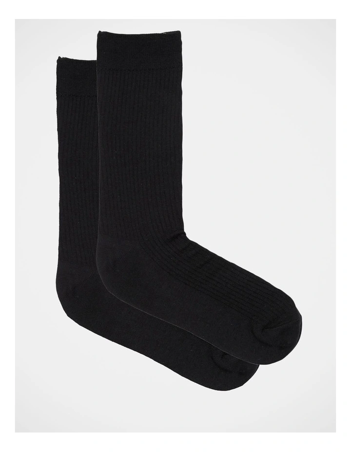 Wool Blend Rib Socks 2 Pack in Black image 1