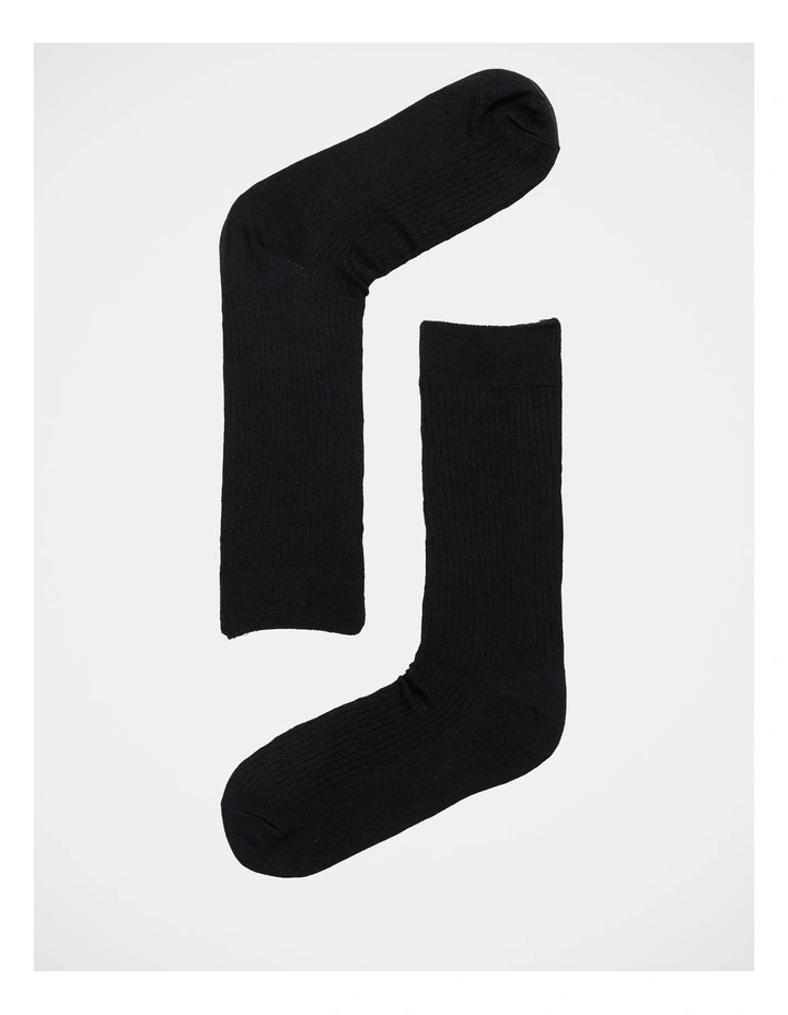 Wool Blend Rib Socks 2 Pack in Black image 2