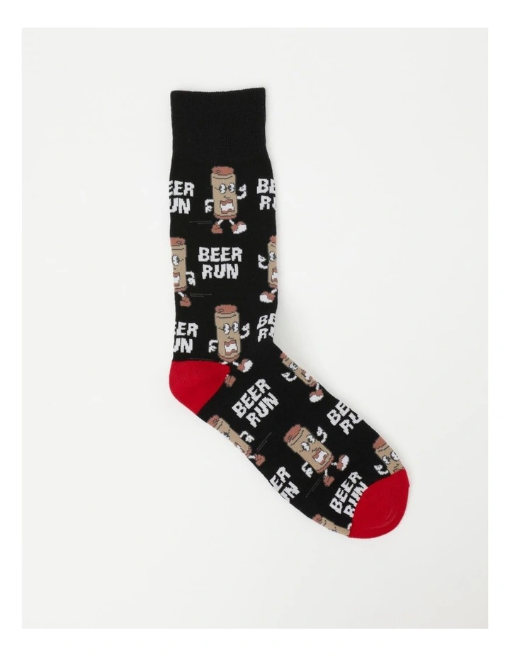 1 Pair Beer Run Crew Length Socks in Black image 1