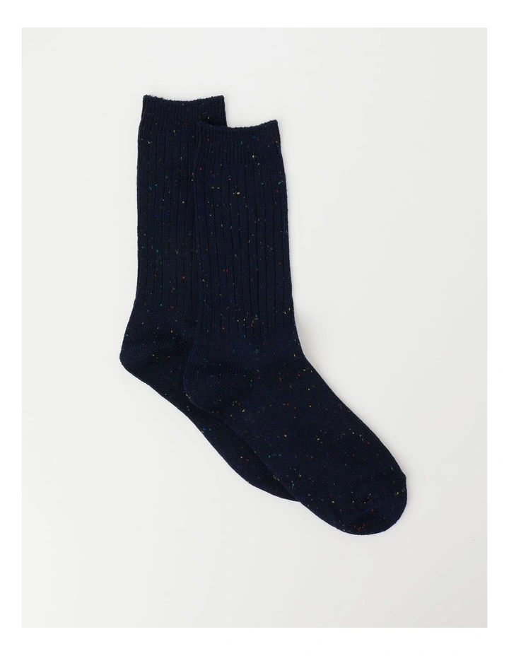 1 Pair Ribbed Boot Crew Length Socks in Navy image 1