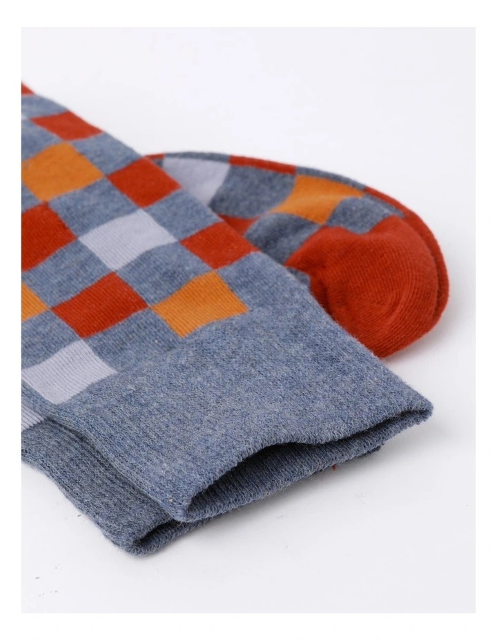 1 Pair Checker Crew Length Socks in Blue image 2