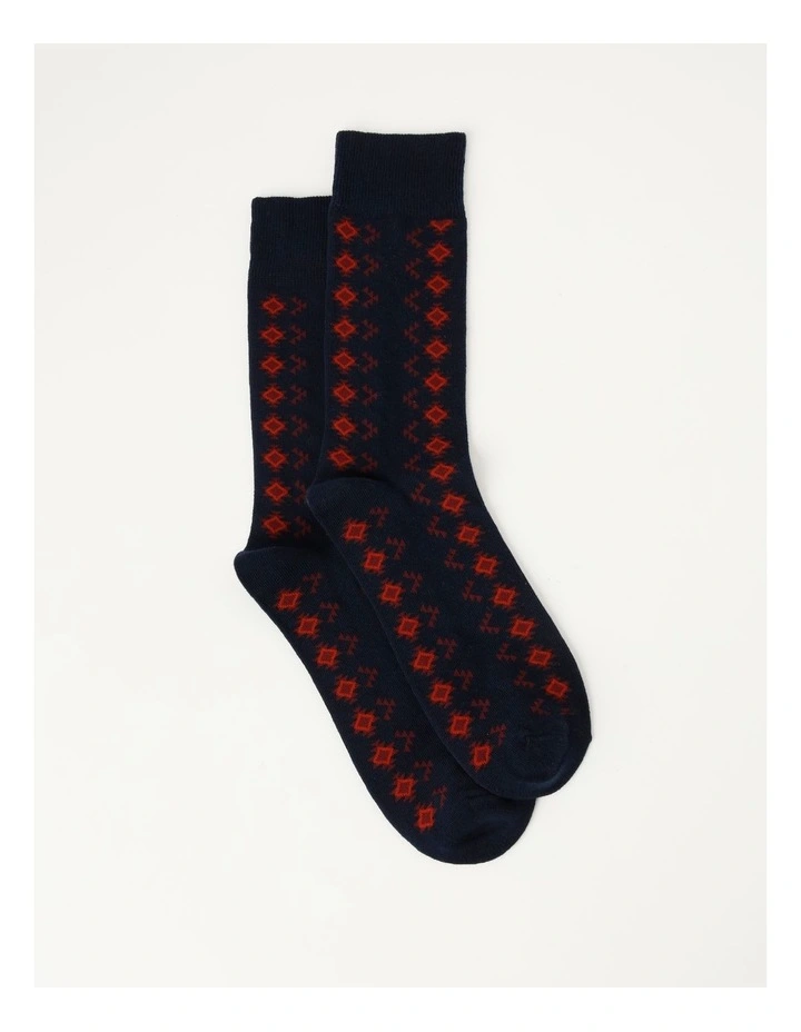 1 Pair Aztec Crew Length Socks in Blue image 1