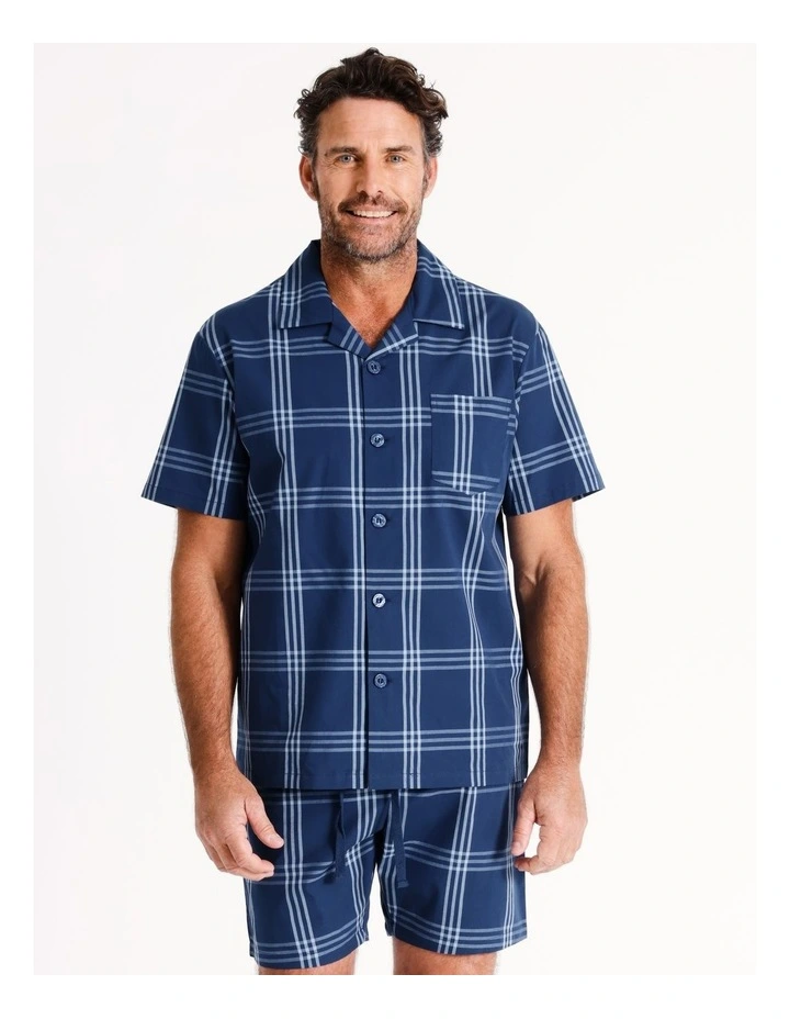 Short Sleeve Soft Wash Poplin PJ Set Summer Grid Check in Navy image 2