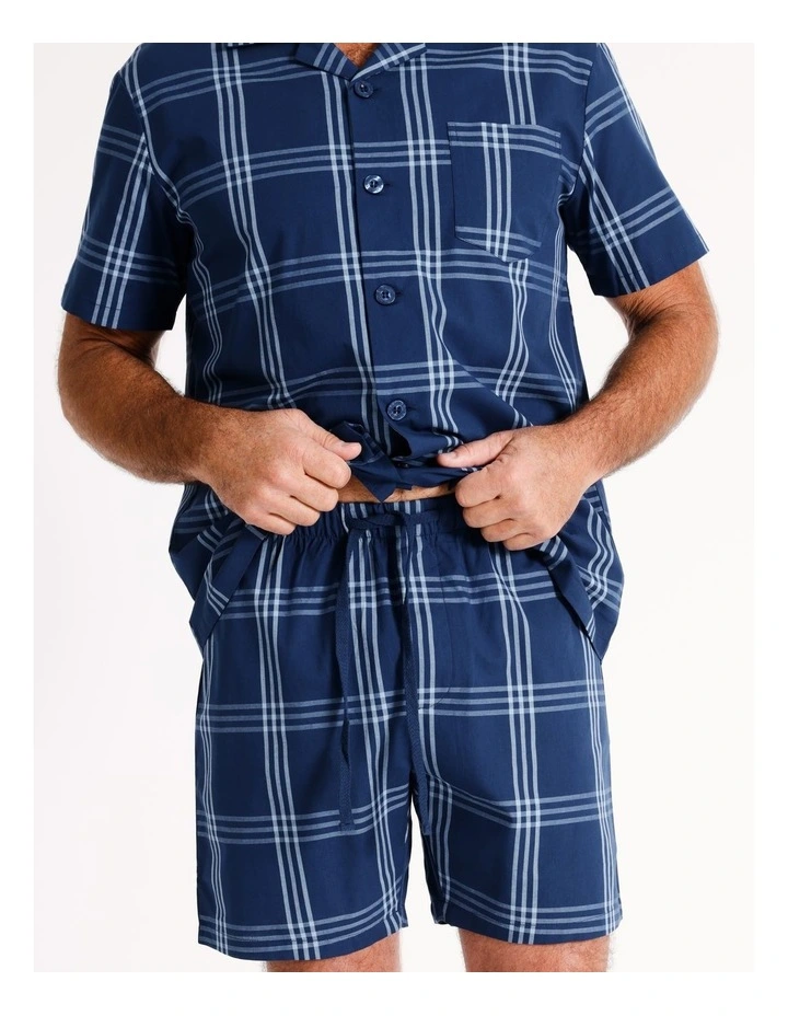 Short Sleeve Soft Wash Poplin PJ Set Summer Grid Check in Navy image 3