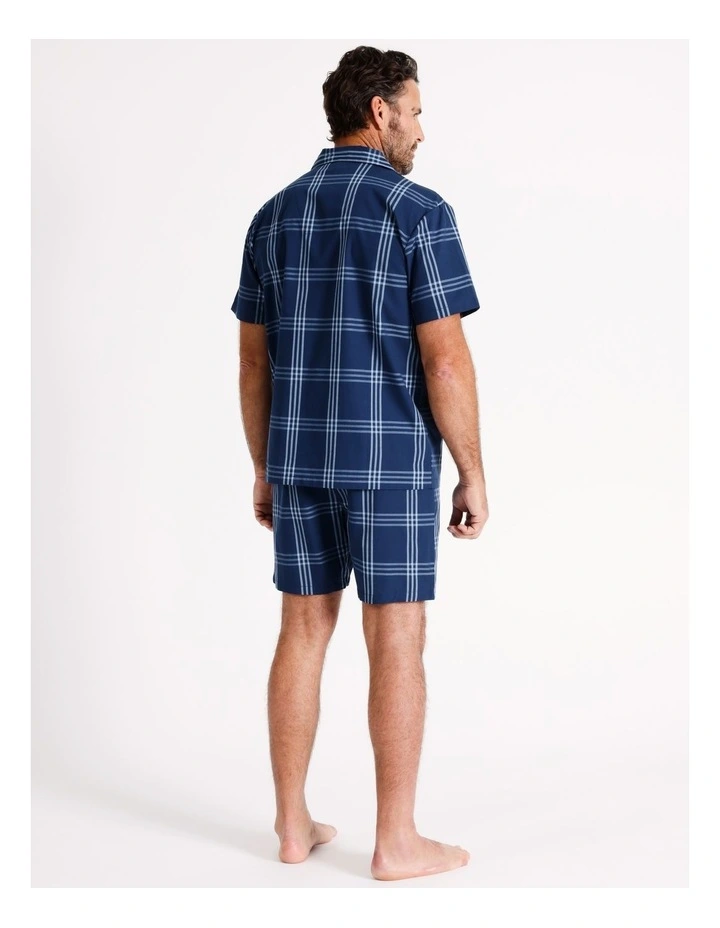 Short Sleeve Soft Wash Poplin PJ Set Summer Grid Check in Navy image 4