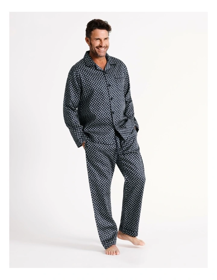 Long Sleeve Sateen PJ Set Paisley in Light Navy image 1