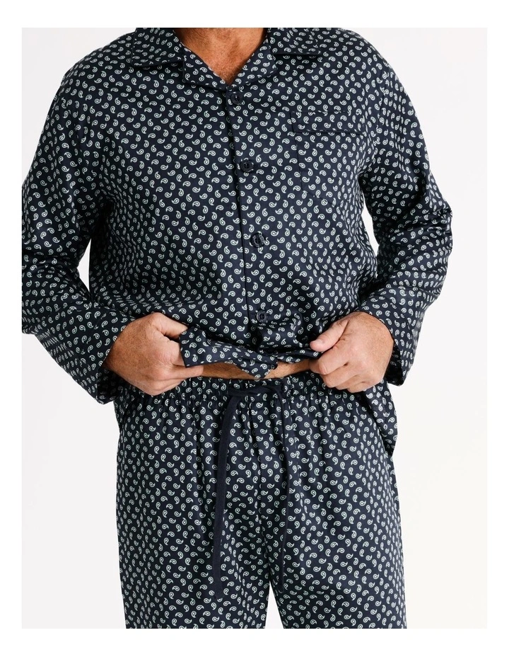 Long Sleeve Sateen PJ Set Paisley in Light Navy image 3