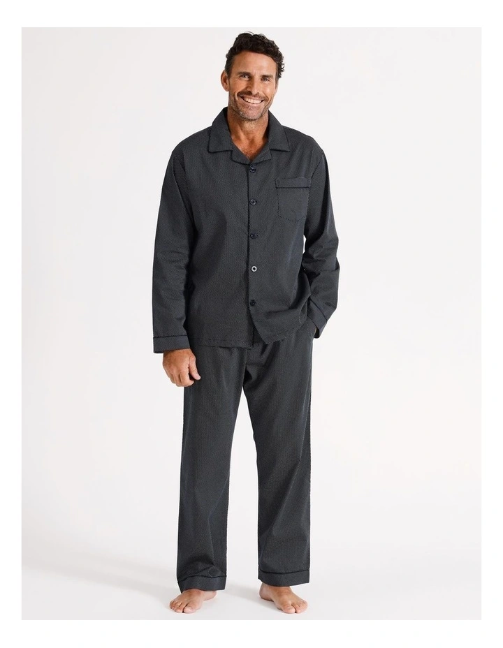 Long Sleeve Cotton Sateen PJ Set Pin Spot in Navy/White image 1