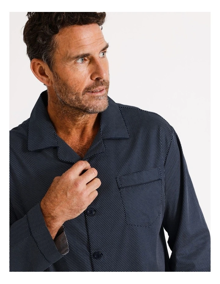 Long Sleeve Cotton Sateen PJ Set Pin Spot in Navy/White image 2