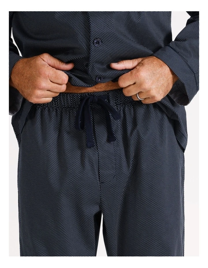 Long Sleeve Cotton Sateen PJ Set Pin Spot in Navy/White image 4