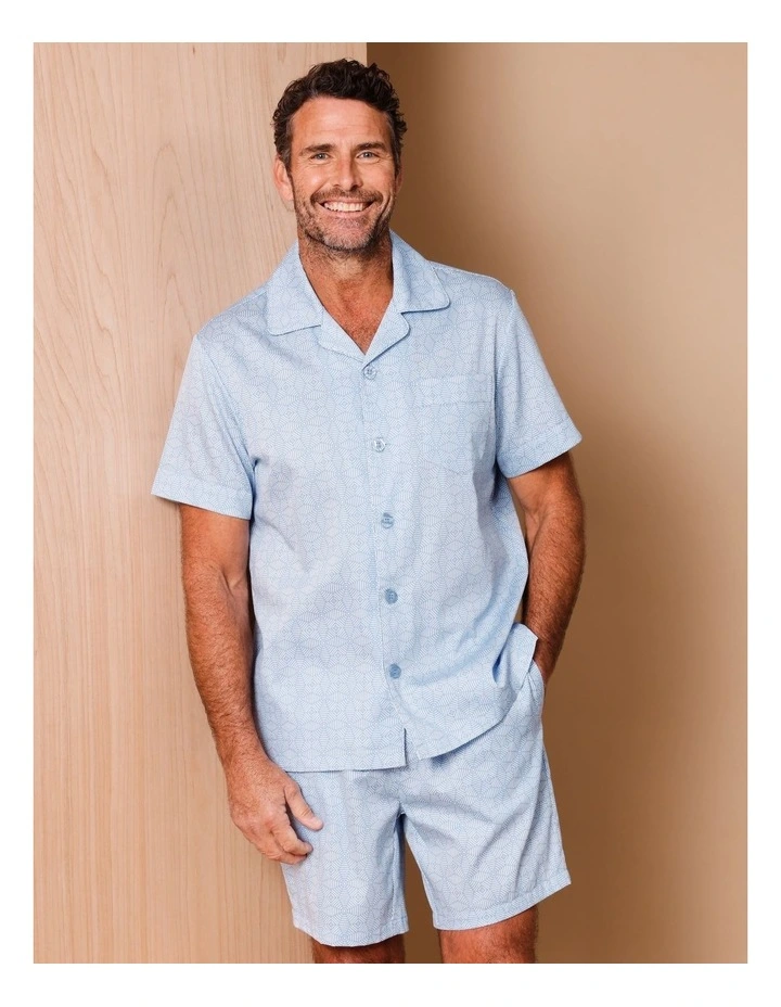 Short Sleeve Cotton Sateen Pyjama Set Abstract Floral in Blue image 1
