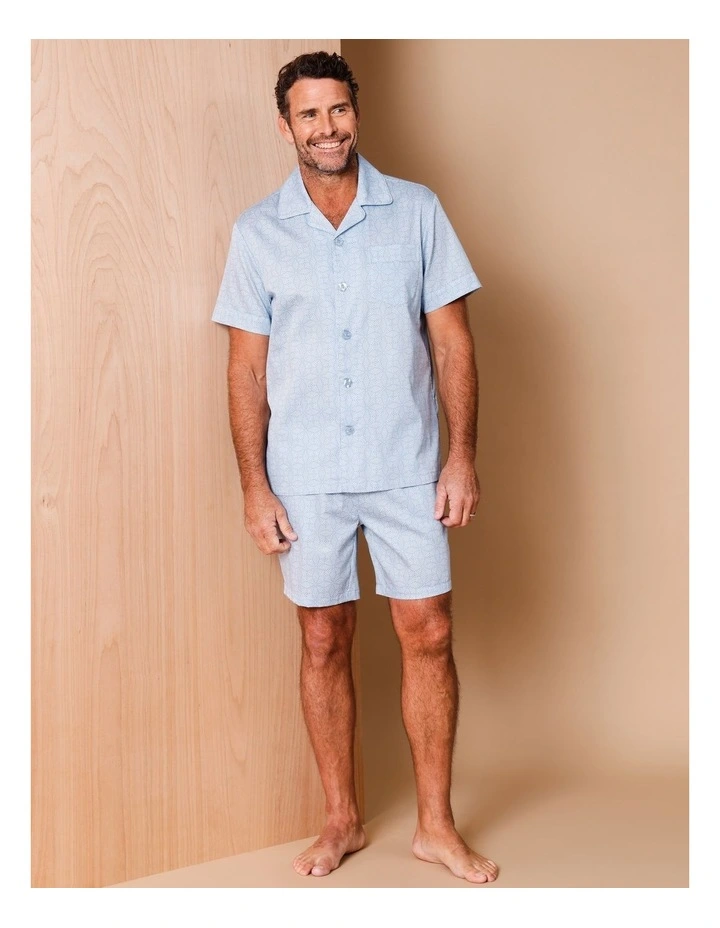 Short Sleeve Cotton Sateen Pyjama Set Abstract Floral in Blue image 2