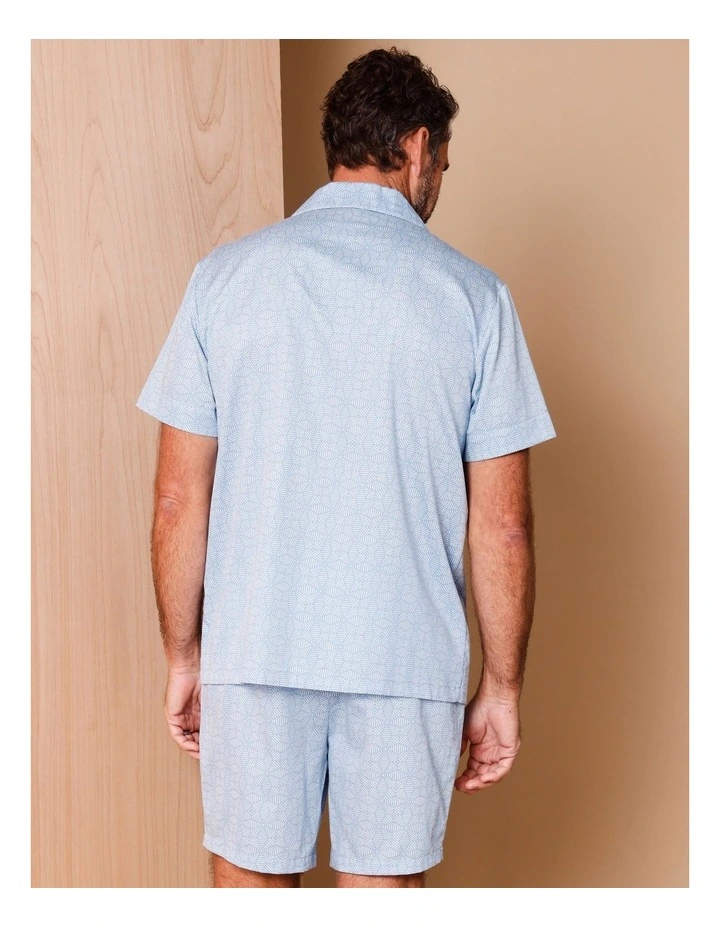 Short Sleeve Cotton Sateen Pyjama Set Abstract Floral in Blue image 4