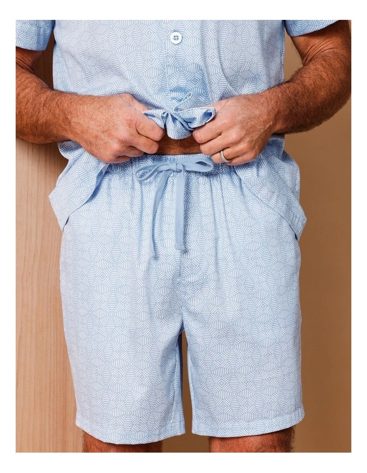 Short Sleeve Cotton Sateen Pyjama Set Abstract Floral in Blue image 5