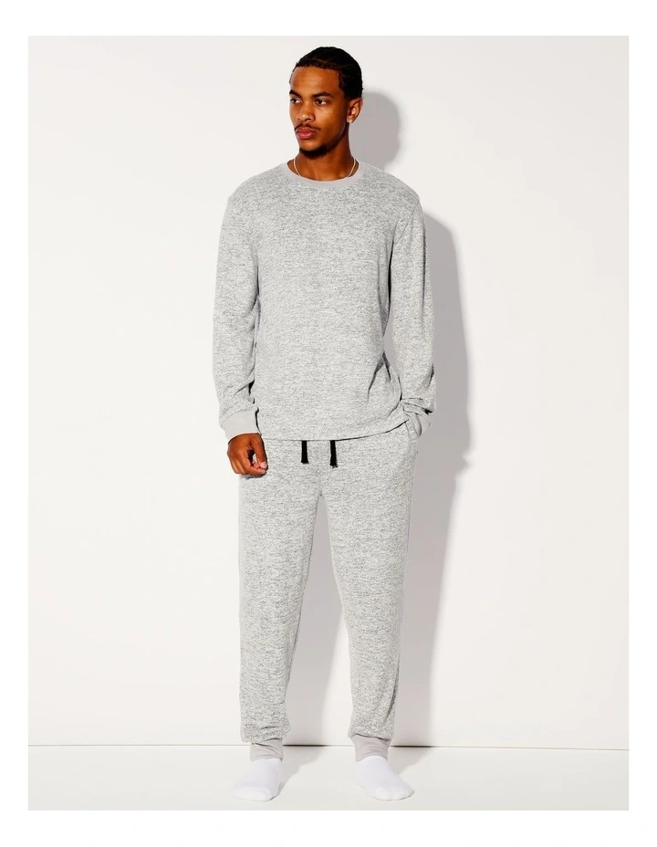 Plain Cozy Knit PJ Set in Grey Marle image 1
