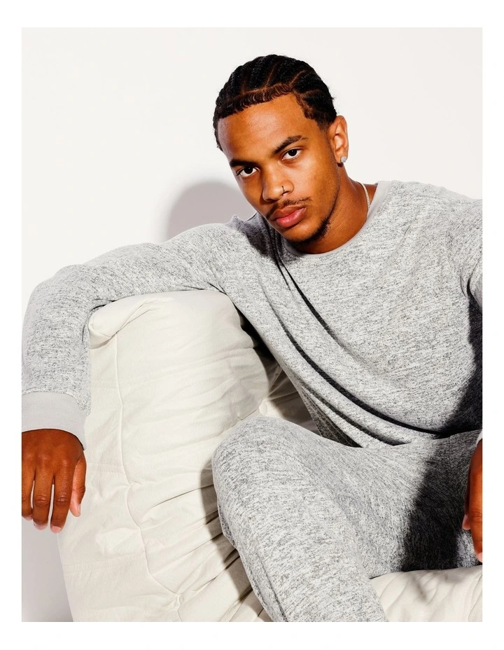 Plain Cozy Knit PJ Set in Grey Marle image 2