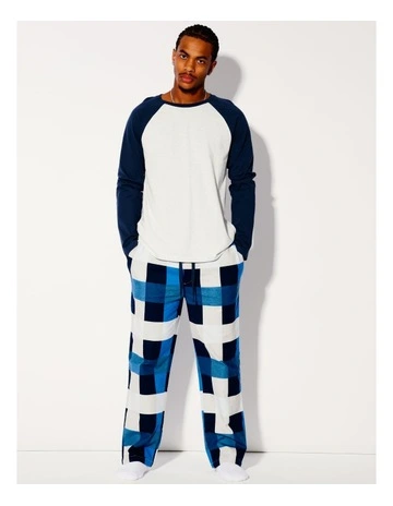 Long Sleeve Raglan Tee & Flannelette Pant PJ Set Buffalo Check in Blue