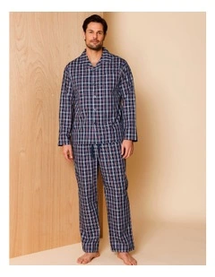 Long Sleeve Poplin PJ Set Maritime Check in Navy