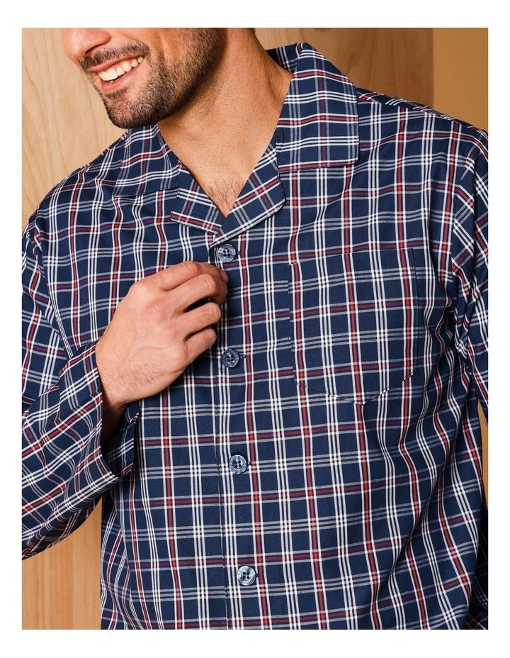 Long Sleeve Poplin PJ Set Maritime Check in Navy image 3