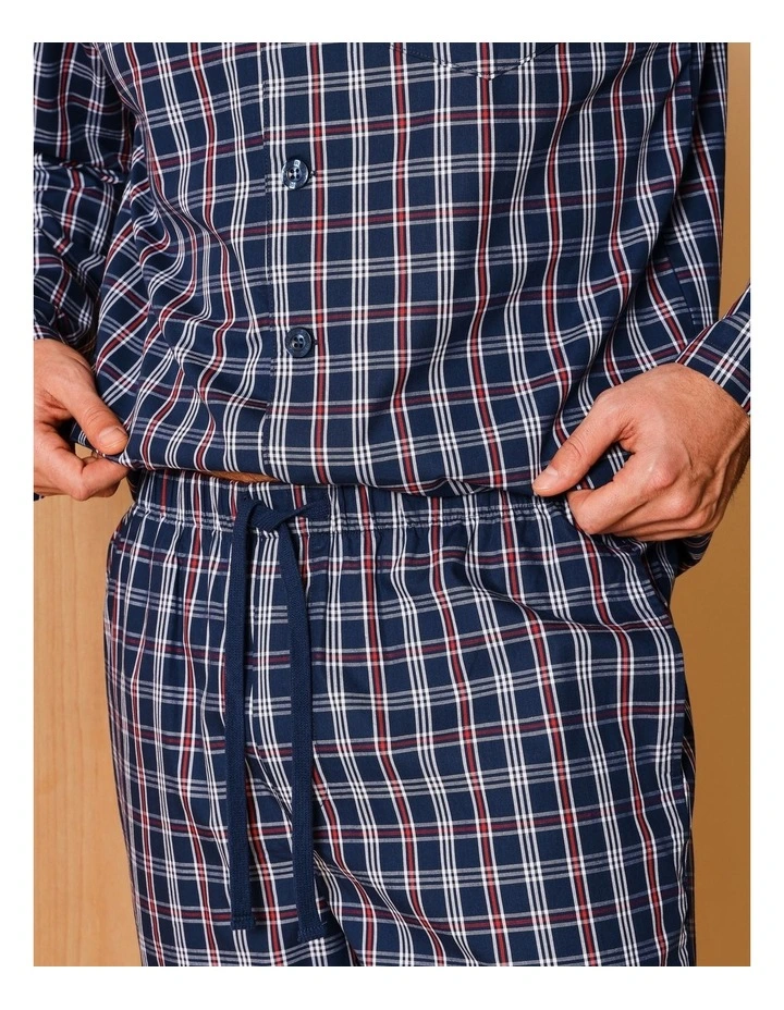 Long Sleeve Poplin PJ Set Maritime Check in Navy image 4