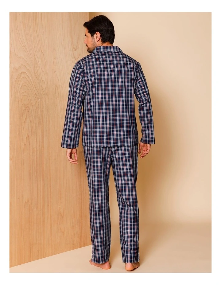 Long Sleeve Poplin PJ Set Maritime Check in Navy image 5
