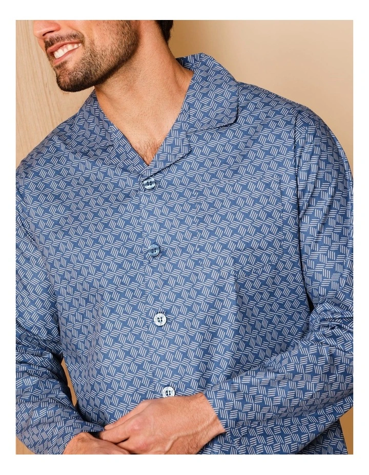 Long Sleeve Poplin PJ Set Thatched Floral in Blue image 2