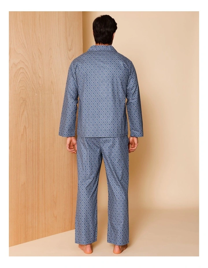Long Sleeve Poplin PJ Set Thatched Floral in Blue image 3