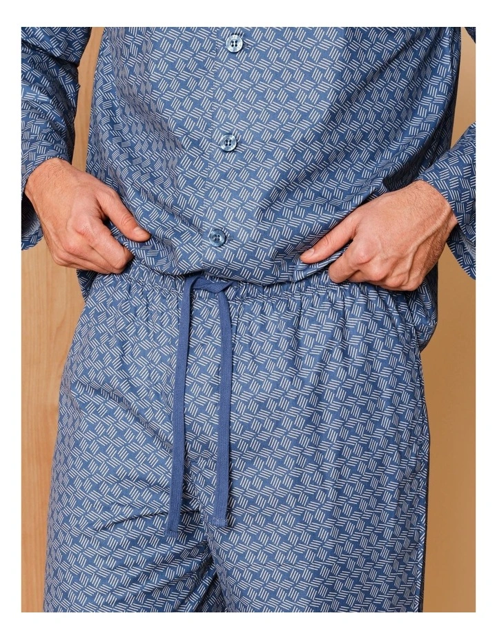 Long Sleeve Poplin PJ Set Thatched Floral in Blue image 4