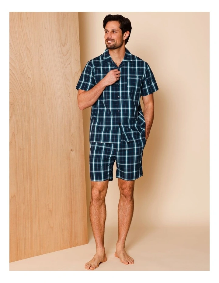 Short Sleeve Poplin PJ Set in Green Check image 2