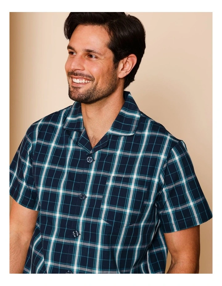 Short Sleeve Poplin PJ Set in Green Check image 3