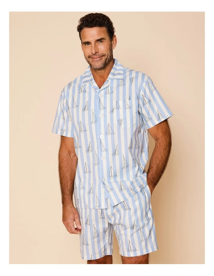 Short Sleeve Poplin PJ Set in Sail Stripe image 2