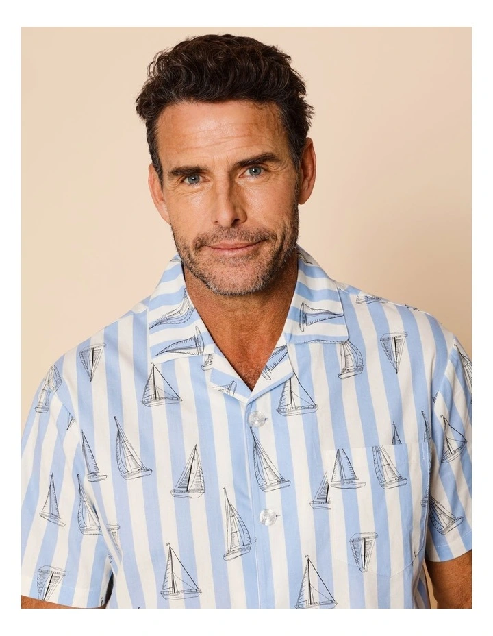 Short Sleeve Poplin PJ Set in Sail Stripe image 3