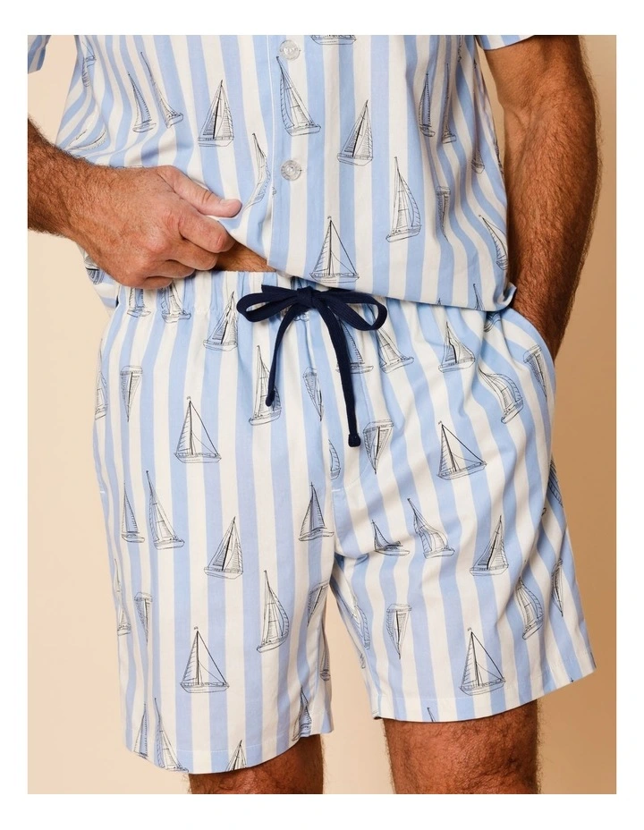 Short Sleeve Poplin PJ Set in Sail Stripe image 4
