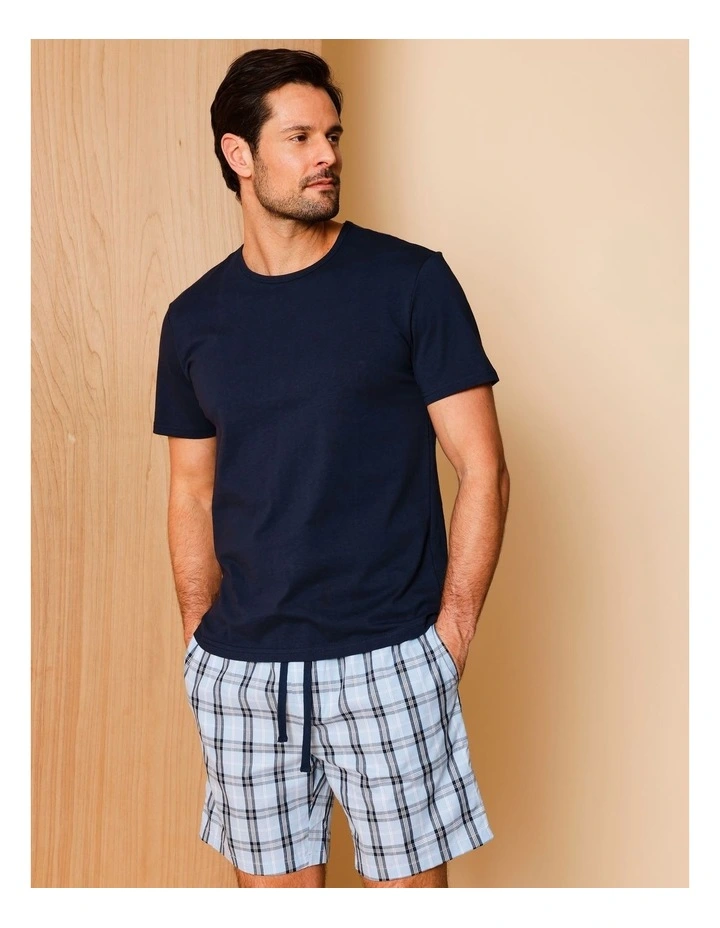 Tee & Poplin Short PJ Set Jess Check in Navy image 1