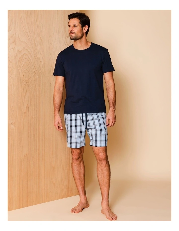 Tee & Poplin Short PJ Set Jess Check in Navy image 2