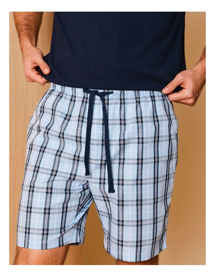 Tee & Poplin Short PJ Set Jess Check in Navy image 3