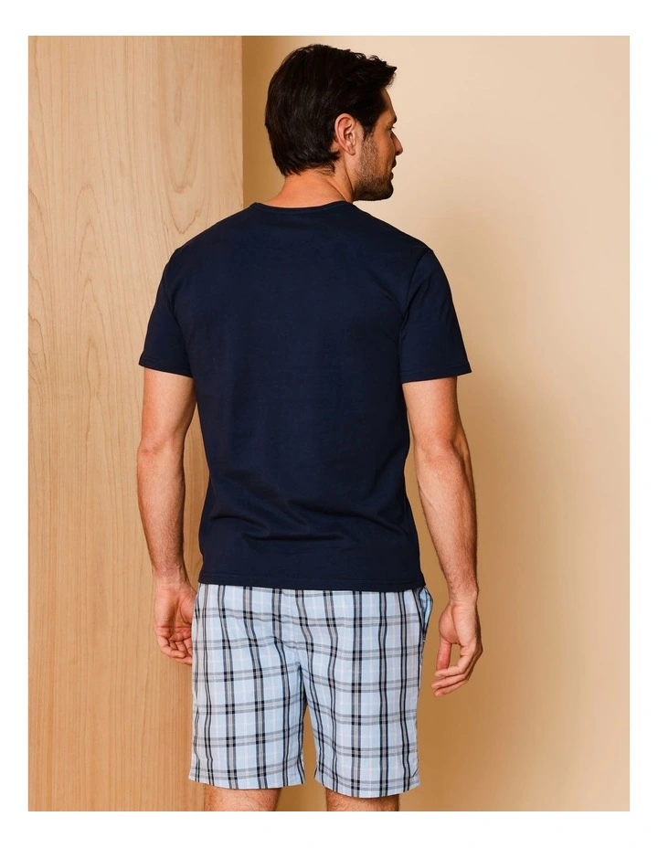 Tee & Poplin Short PJ Set Jess Check in Navy image 4