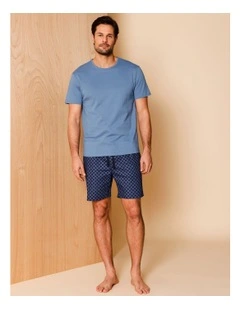 Tee & Poplin Short PJ Set Floral in Denim