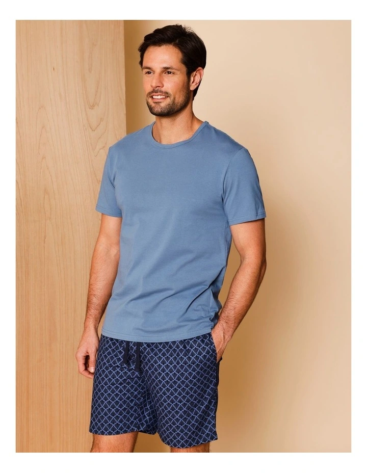 Tee & Poplin Short PJ Set Floral in Denim image 2