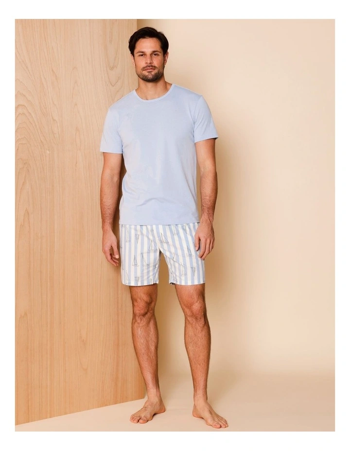 Tee & Poplin Short PJ Set in Sail Stripe image 1
