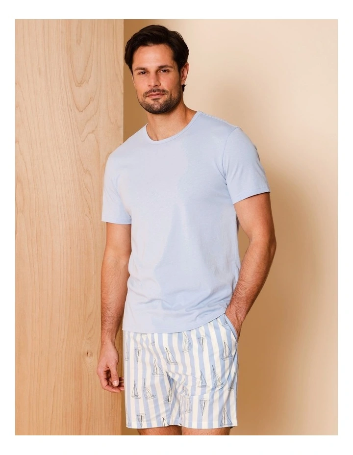 Tee & Poplin Short PJ Set in Sail Stripe image 2
