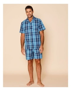 Short Sleeve Organic Cotton PJ Set Summer Check in Blue