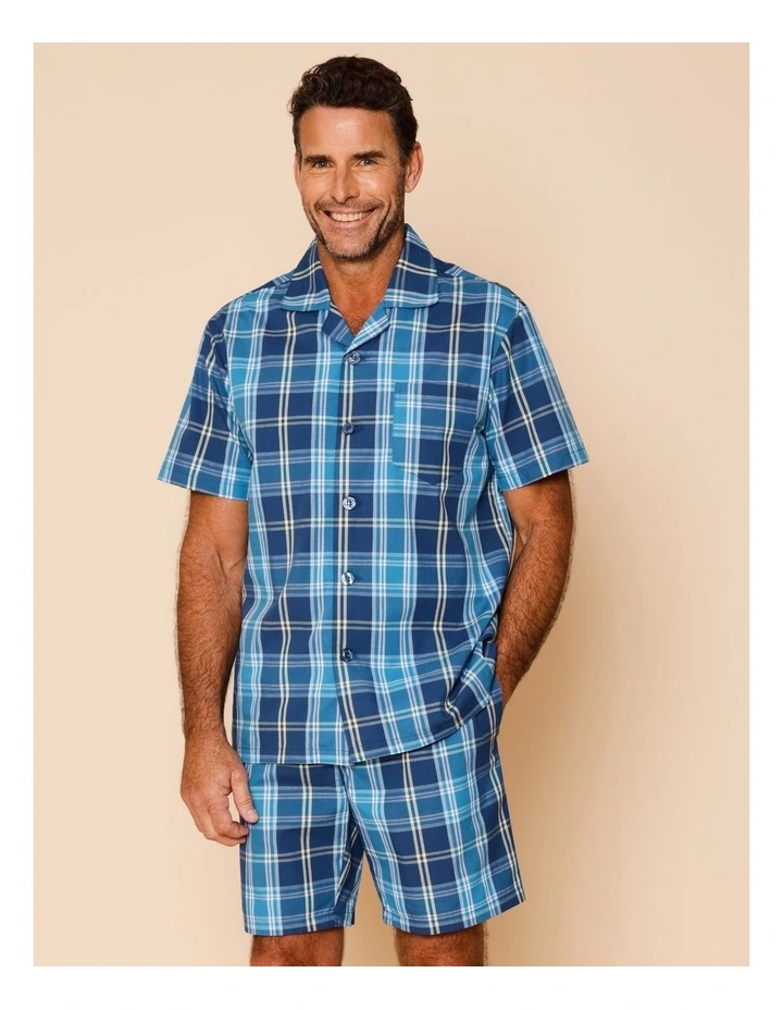 Short Sleeve Organic Cotton PJ Set Summer Check in Blue image 2