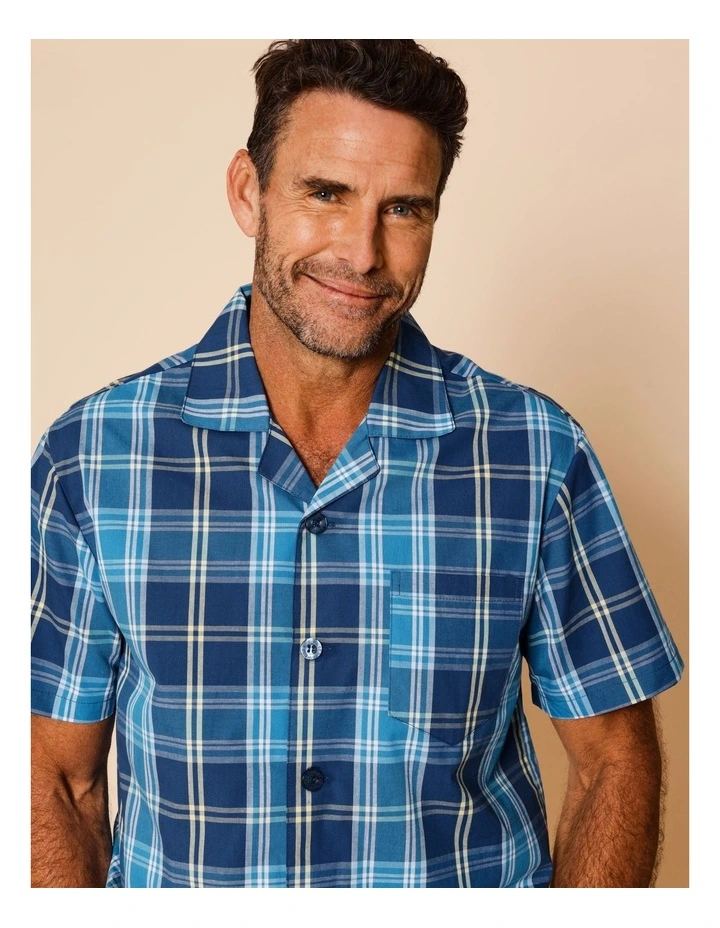 Short Sleeve Organic Cotton PJ Set Summer Check in Blue image 3