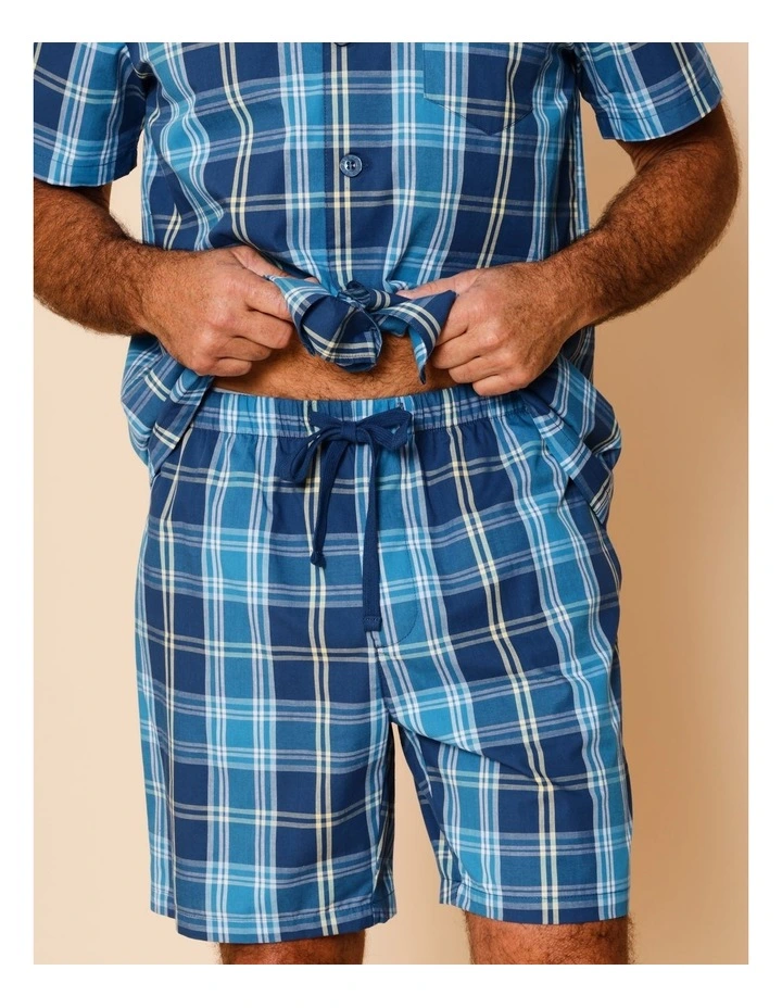 Short Sleeve Organic Cotton PJ Set Summer Check in Blue image 4