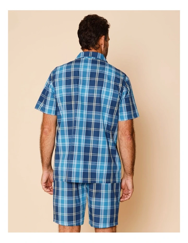 Short Sleeve Organic Cotton PJ Set Summer Check in Blue image 5